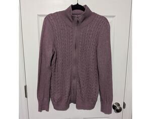 Talbots Purple Cable-Knit Full Zip Sweater Mock Neck Women's Size Large